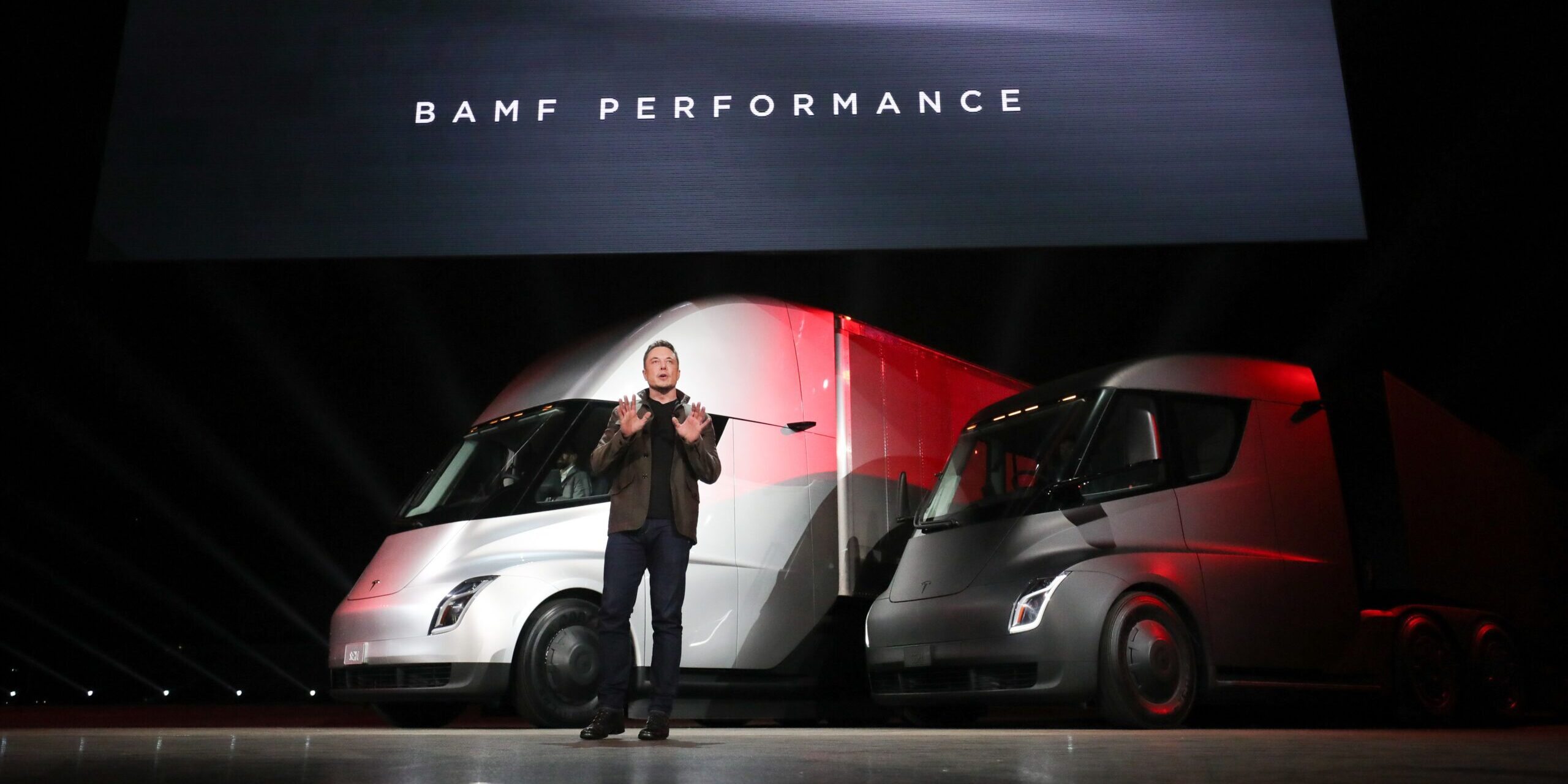 Elon on stage at tesla semi truck showcase