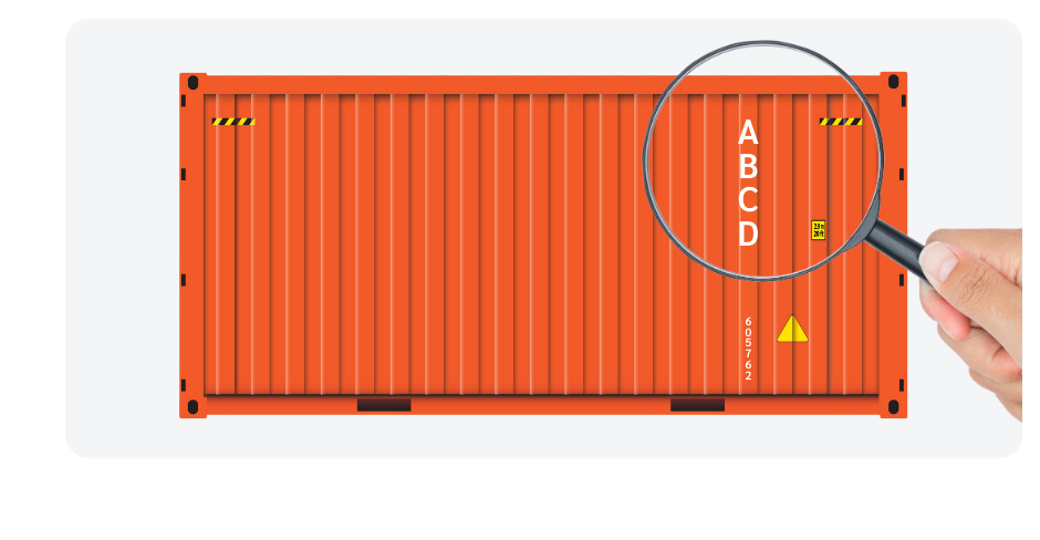 Orange Container with SCAC Code being seen through magnifying glass