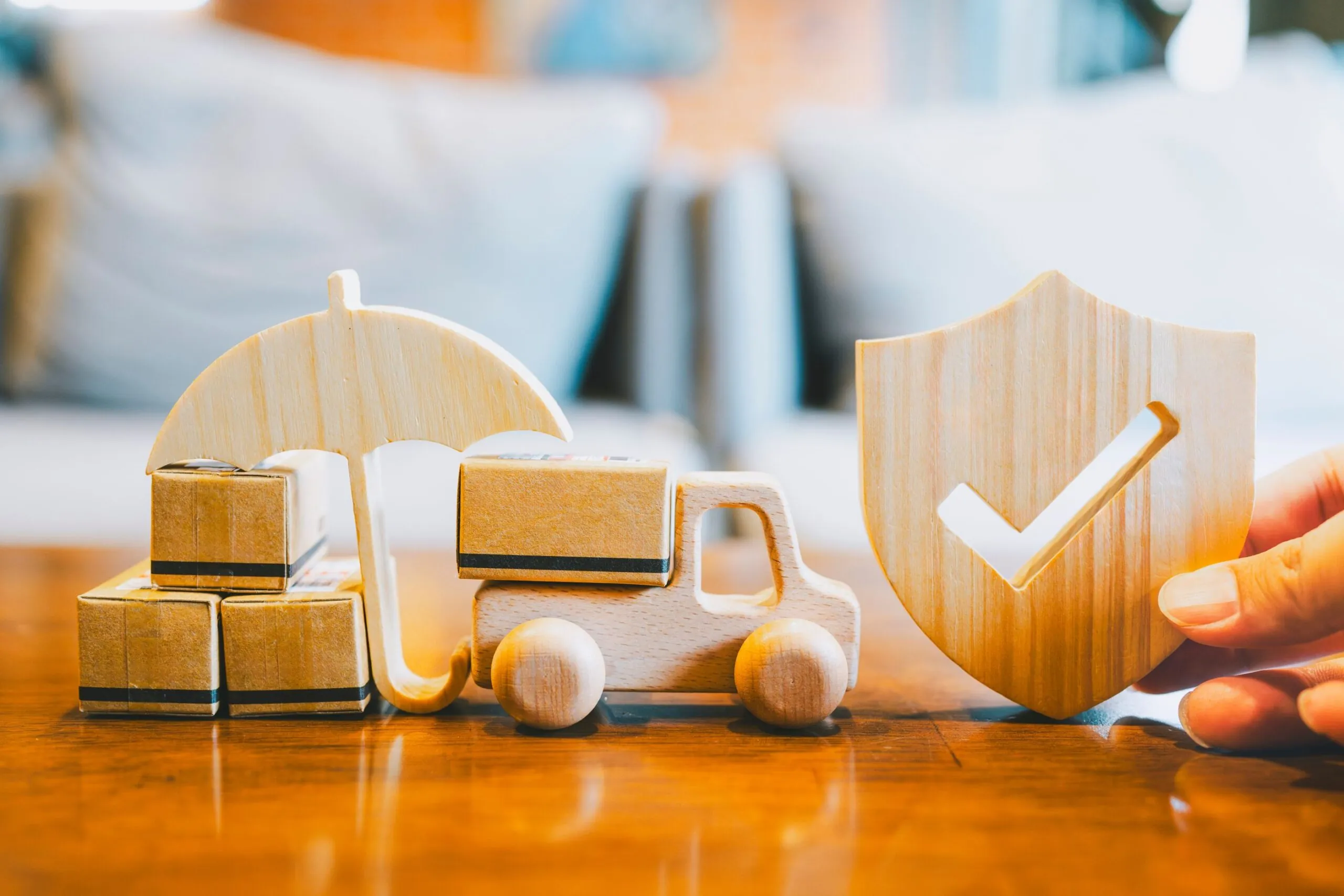 wooden truck figurine with wooden boxes wooden umbrella wooden check mark scaled