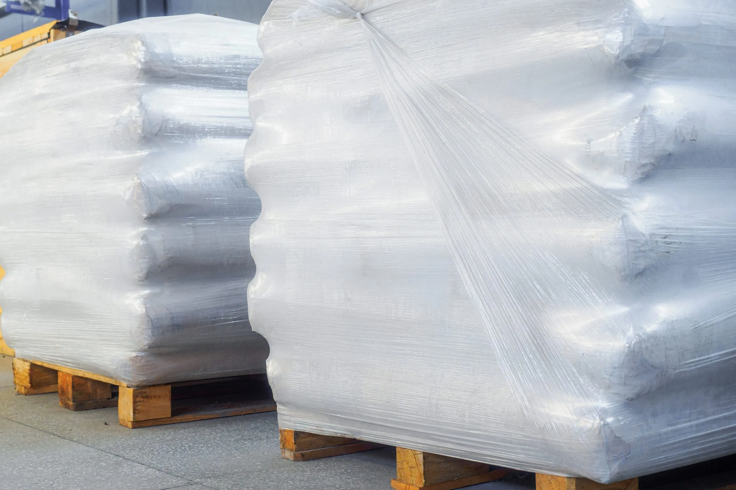 shipment packaged on pallet and shrink wrapped