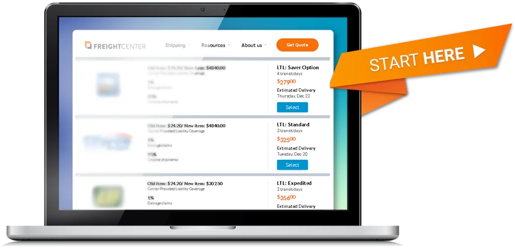 Freight shipping rates on FreightCenter.com website