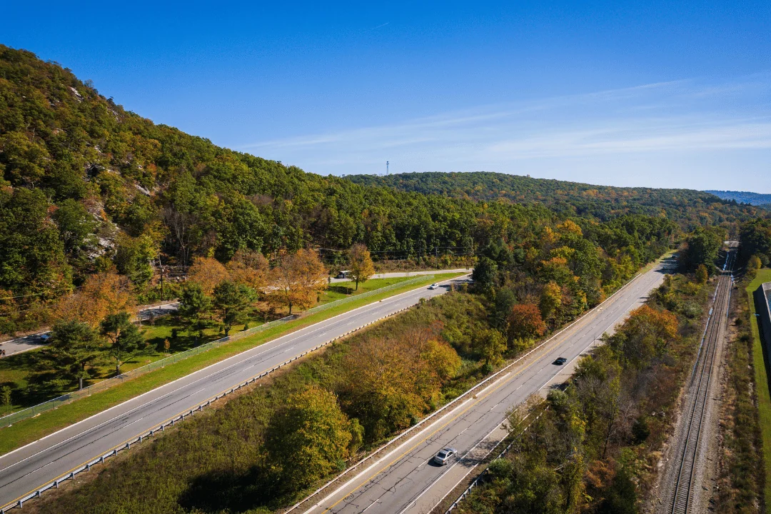 America's Haunted Highways aerial view of roads in West Milford New Jersey on an autumn day