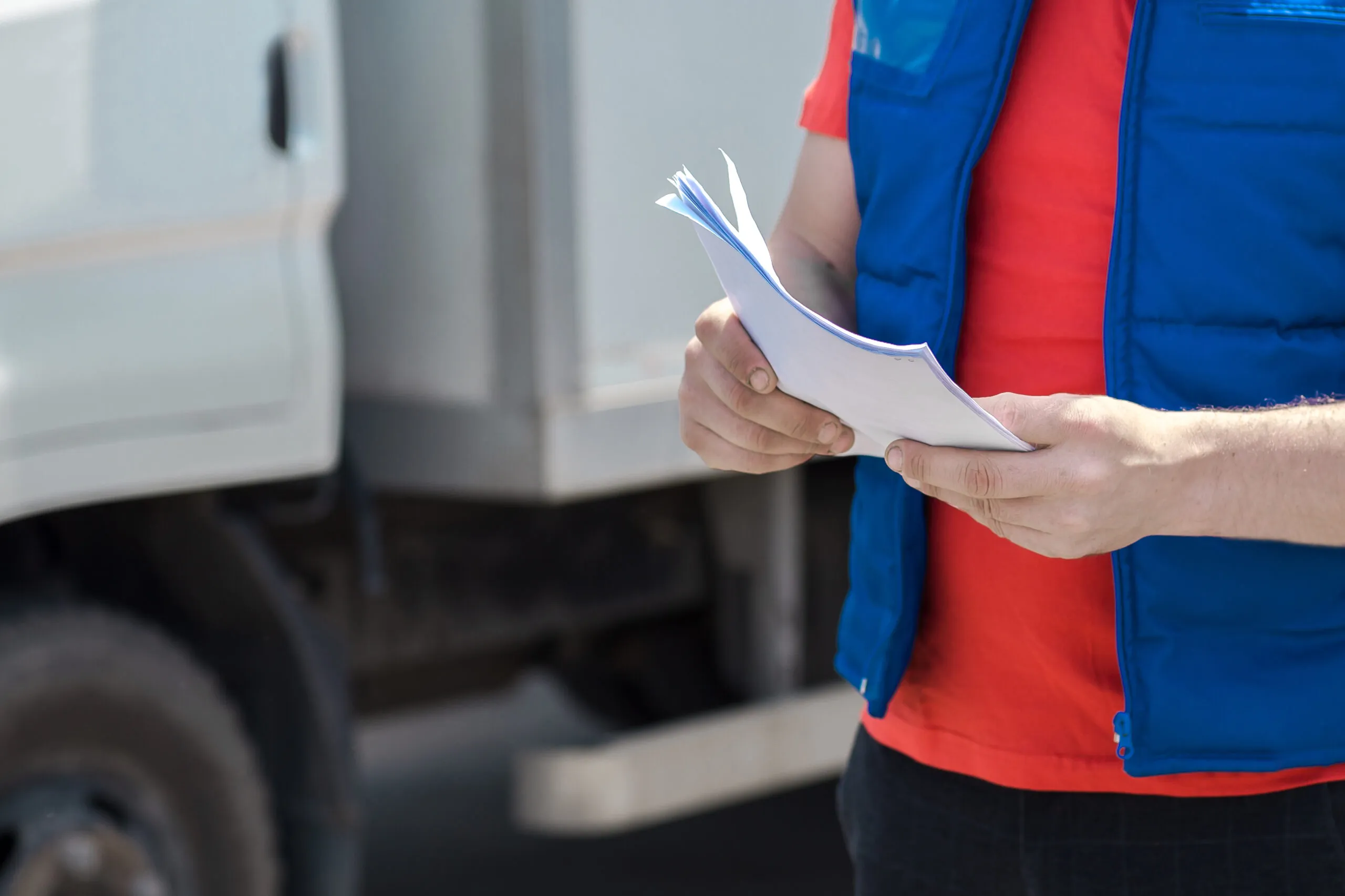 driver holding papers next to truck