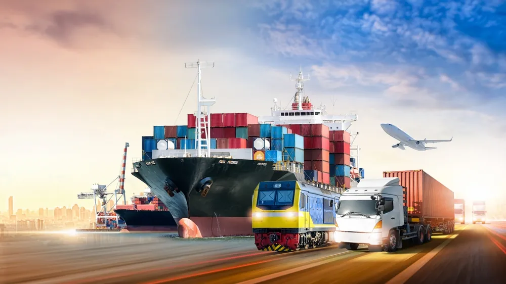 freight ship plane train truck at cargo port