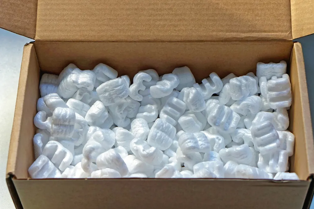 shipping packaging materials box with foam peanuts