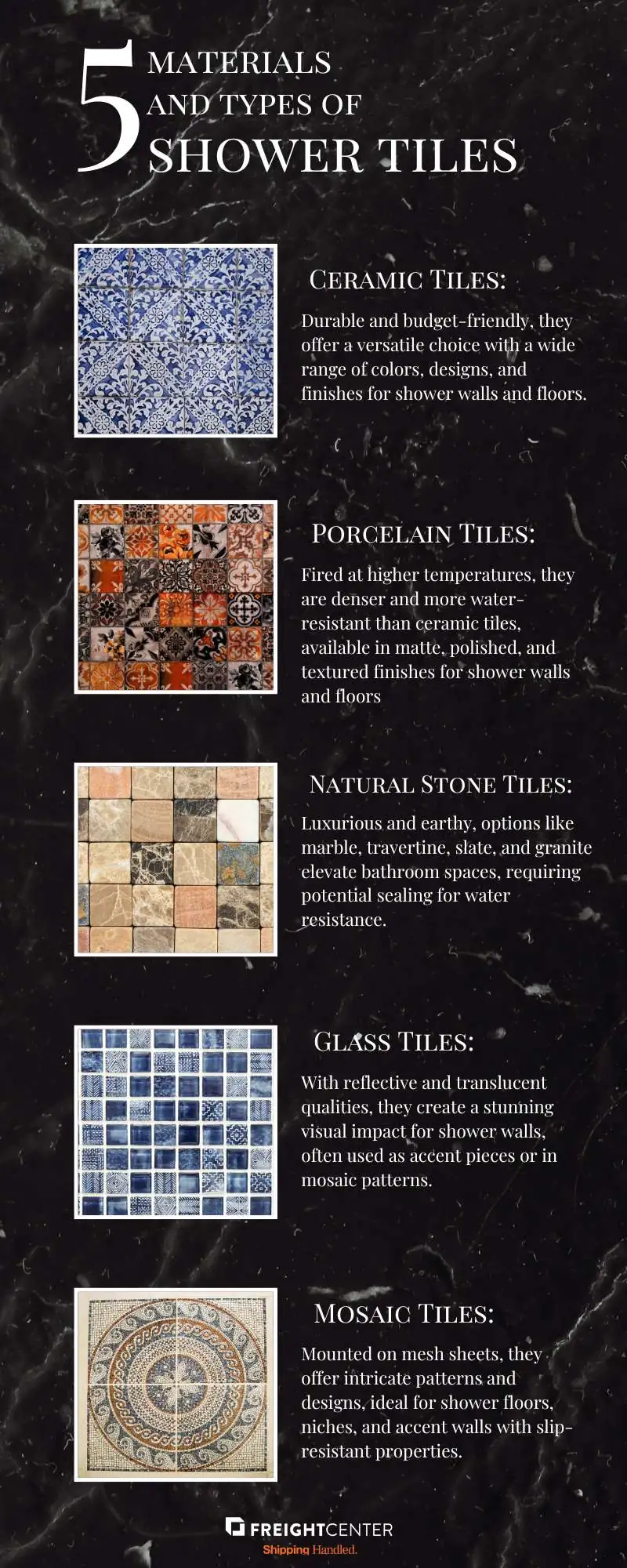 types of shower tiles