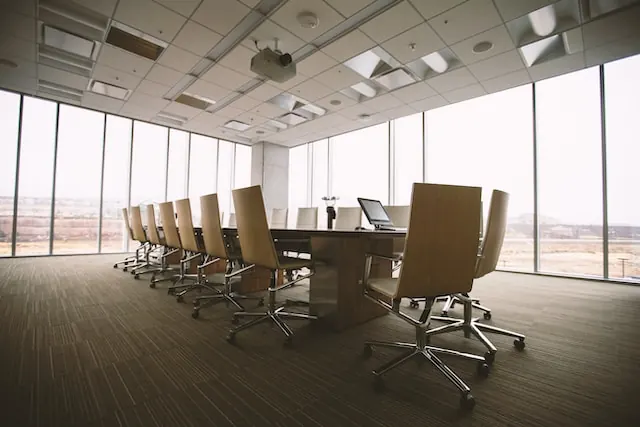 empty conference table in a office building