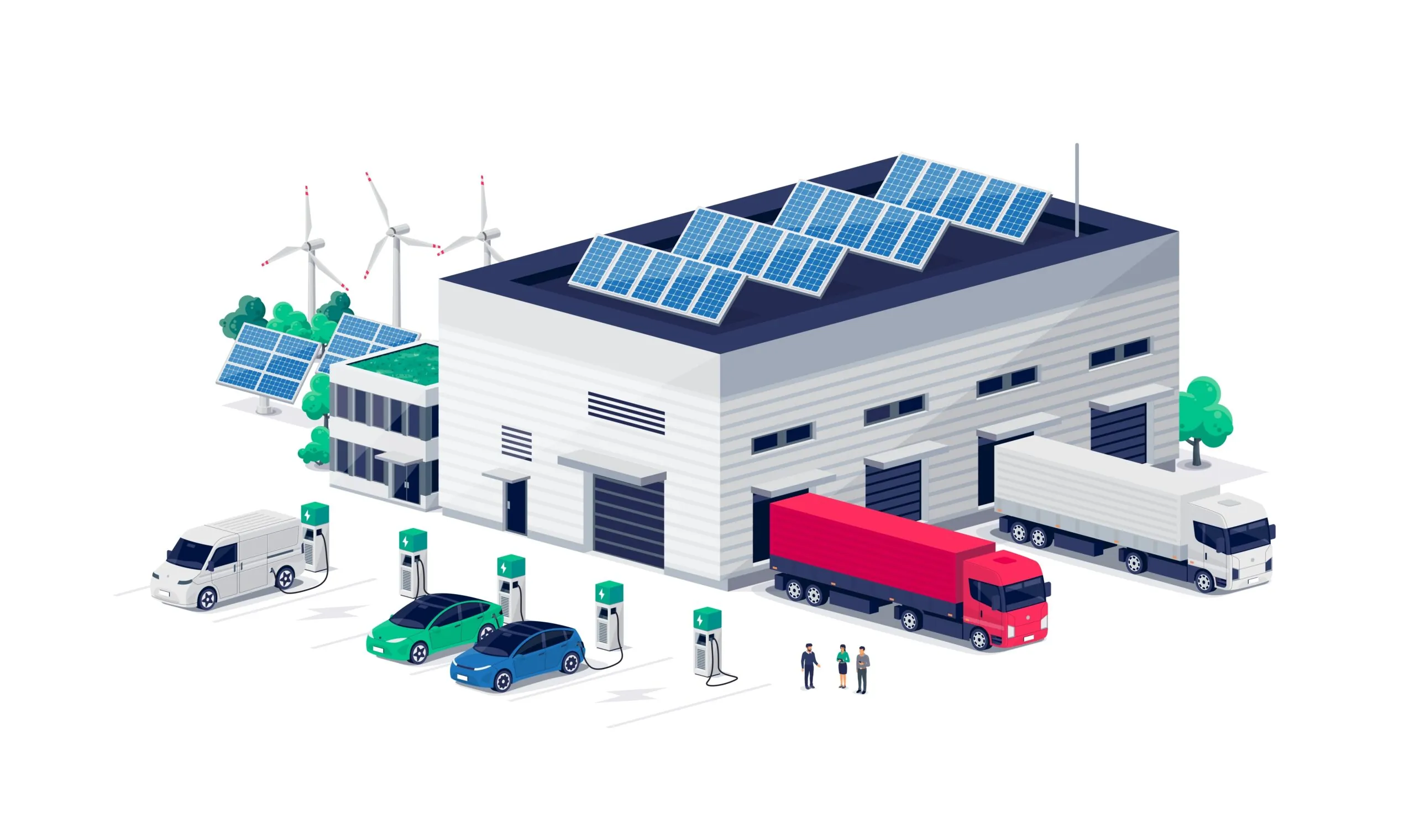 Renewable-energy terminal station for freight trucks illustration.