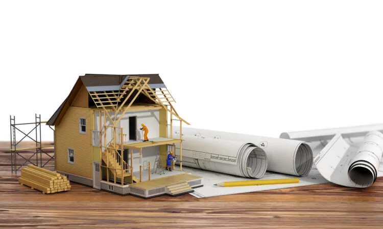 Building materials at home illustration of construction phase of a single family residence