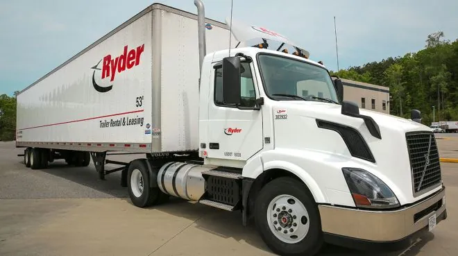 Ryder truck parked at a freight terminal