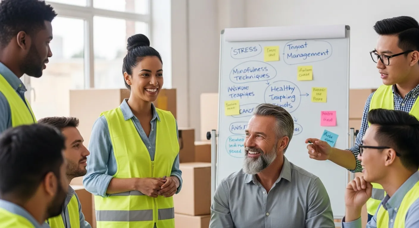 Group of logistics workers smiling together