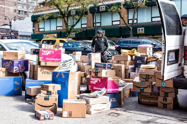 cluttered nyc shipping parcel