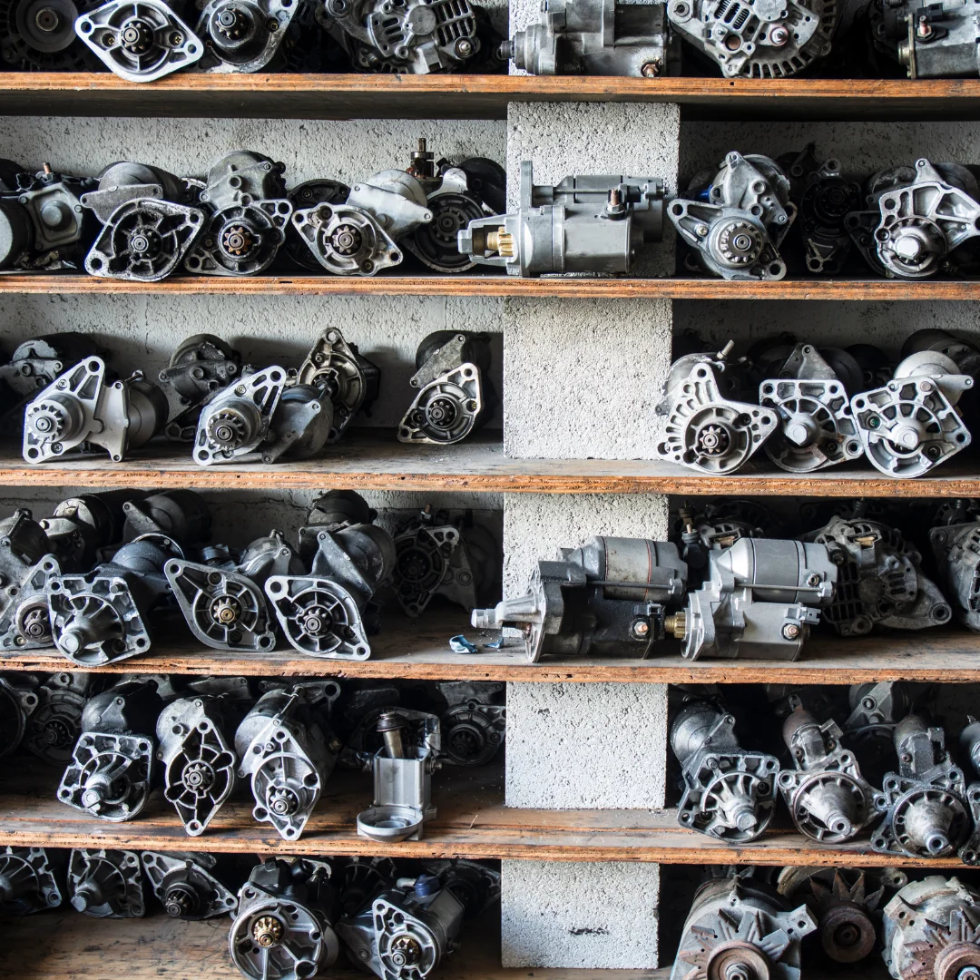 a shelf of auto parts ready to be shipped