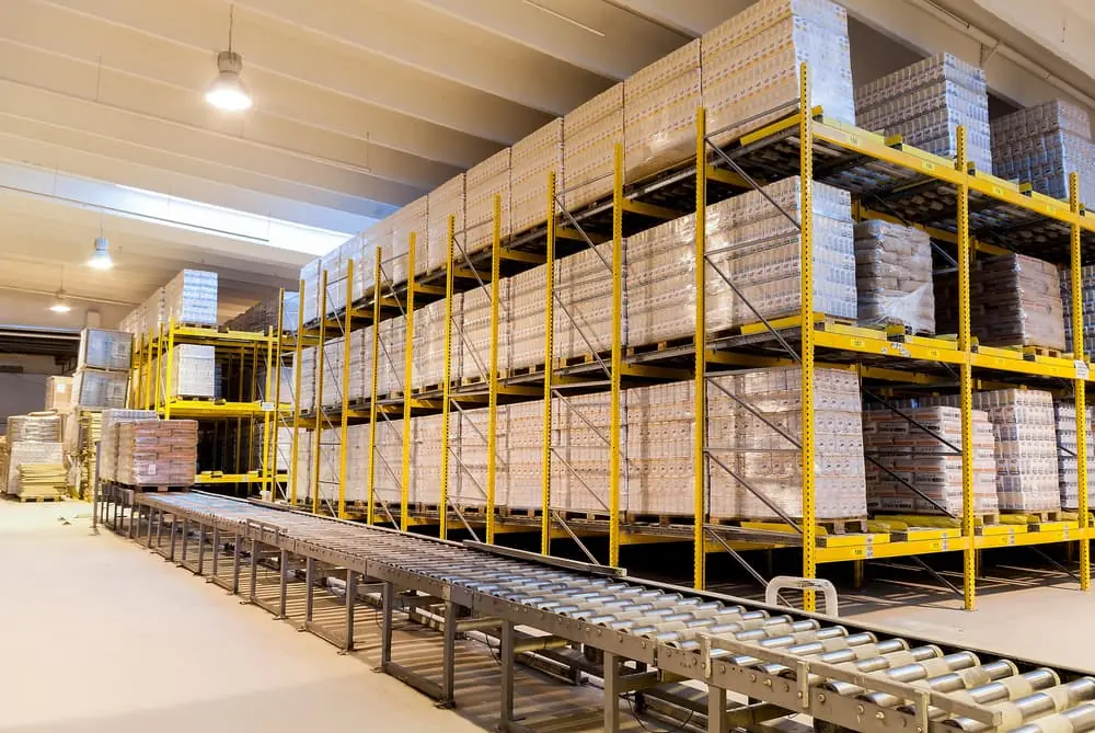 pallets of flour in warehouse on pallets
