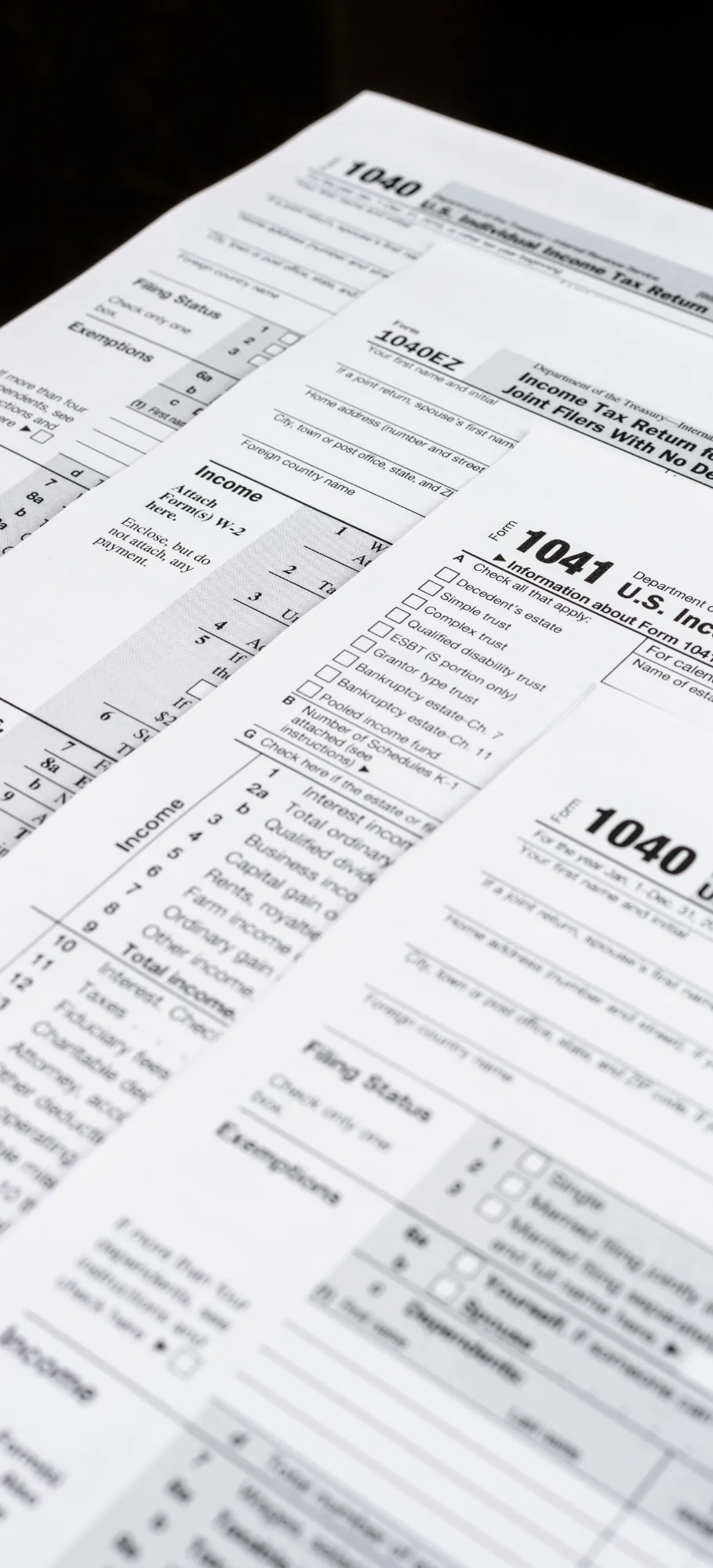black and white image of a 1041 Income tax return form