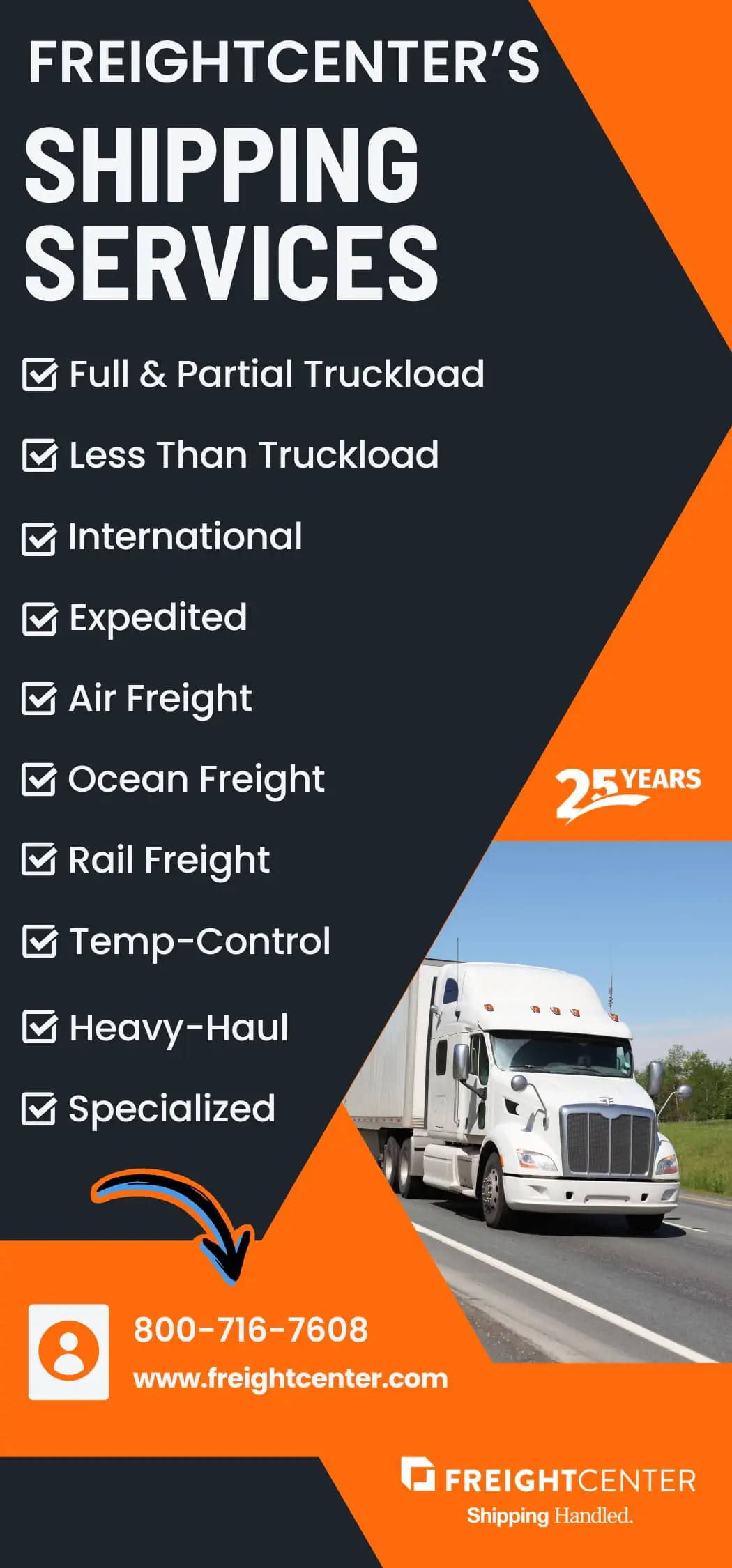 Flyer that lists FreightCenters Shipping Services