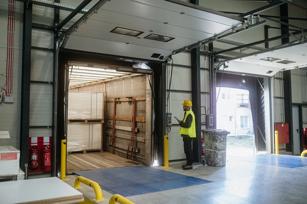 Inbound Logistics warehouse worker checking truckload on the loading dock