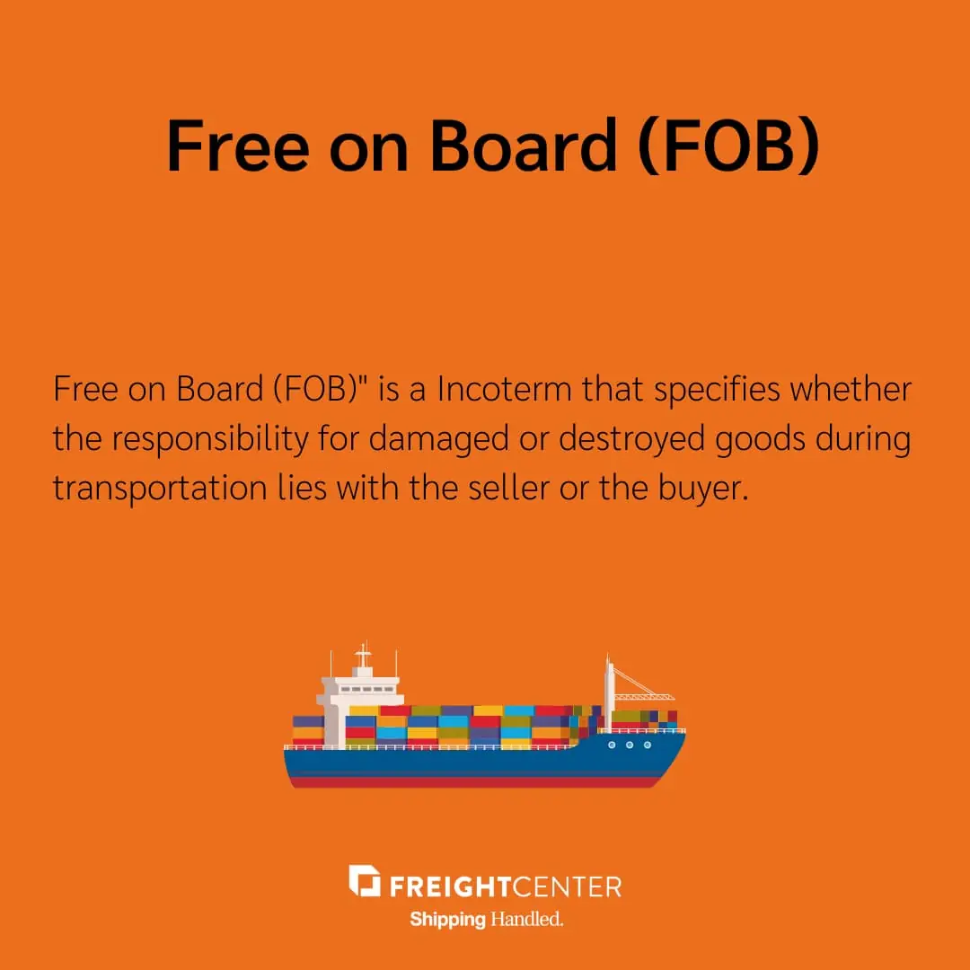 definition of free on board on a orange background with a container ship illustration