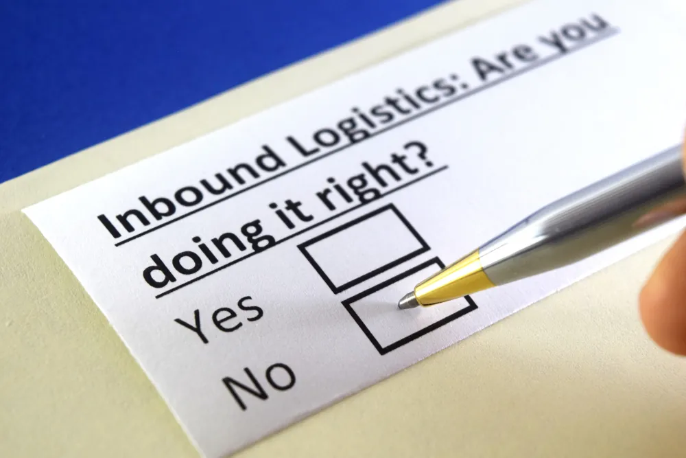 inbound logistics yes or no survey slip with a pen on the survey paper