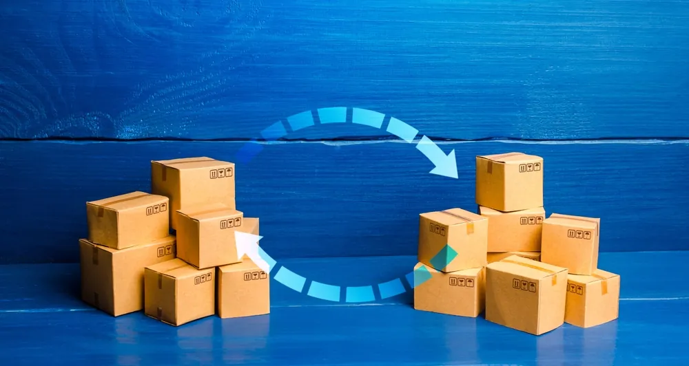 two stacks of boxes on a blue background