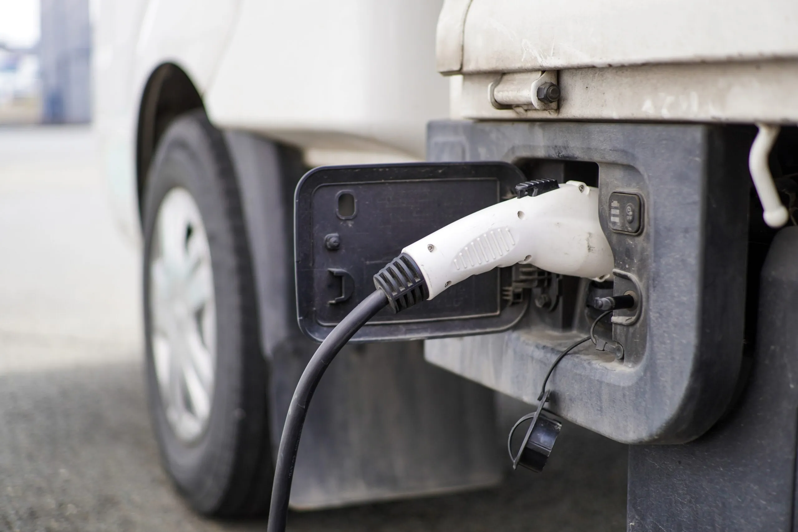 electric truck being charged close up