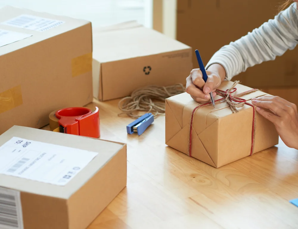 woman wrapping presents