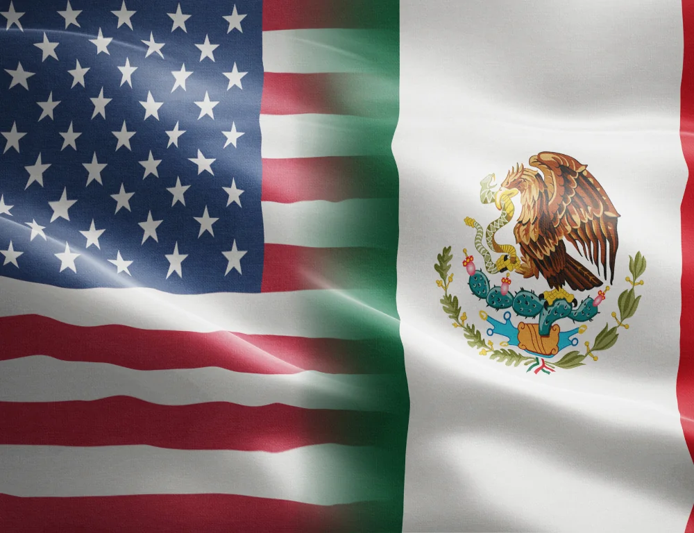 flags of United States and Mexico overlapping