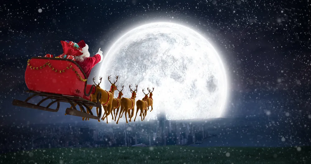holiday shipping season santa in his sleigh