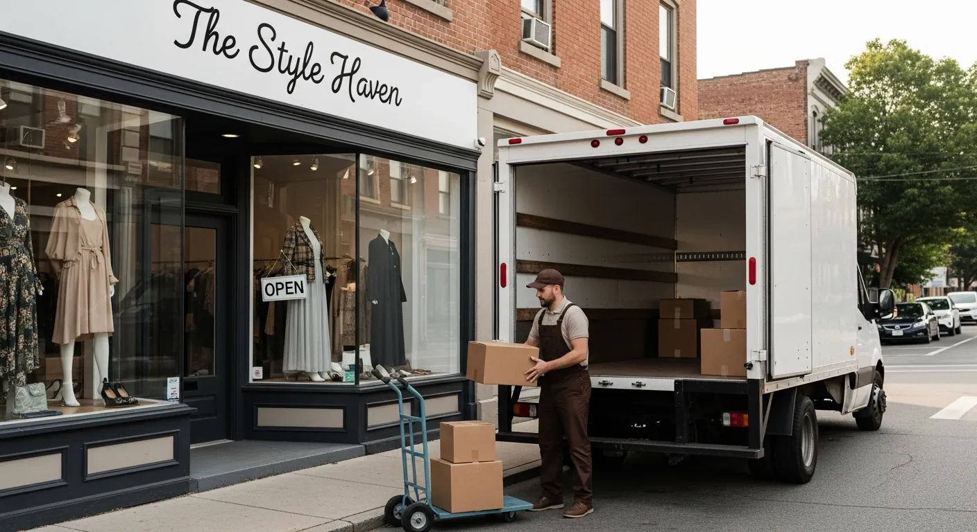 AI image of inventory being delivered to a small business