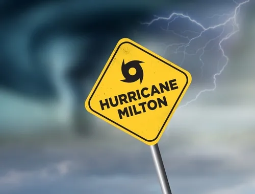 Hurricane Milton on a caution road sign