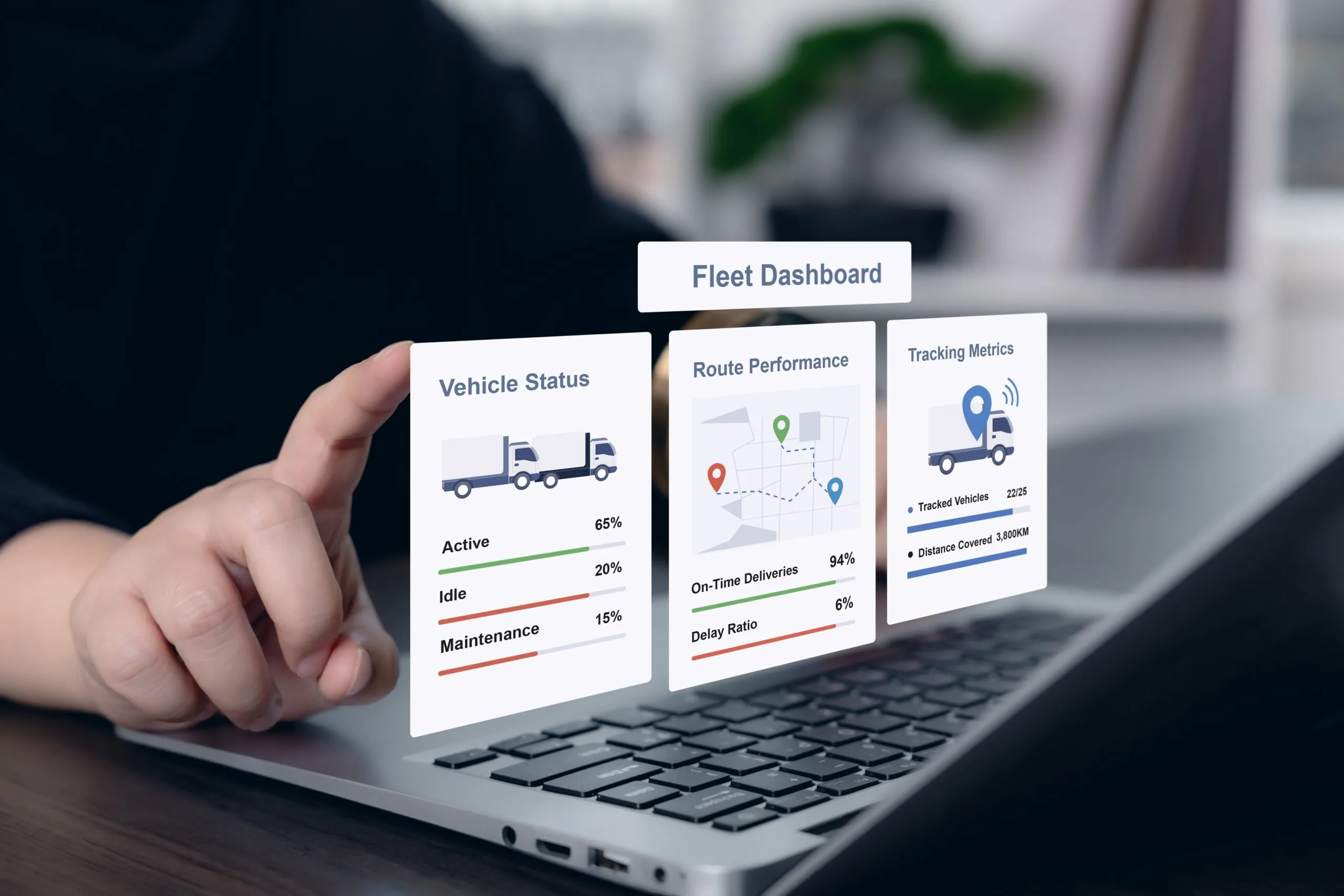 fleet dashboard graphic over laptop keyboard