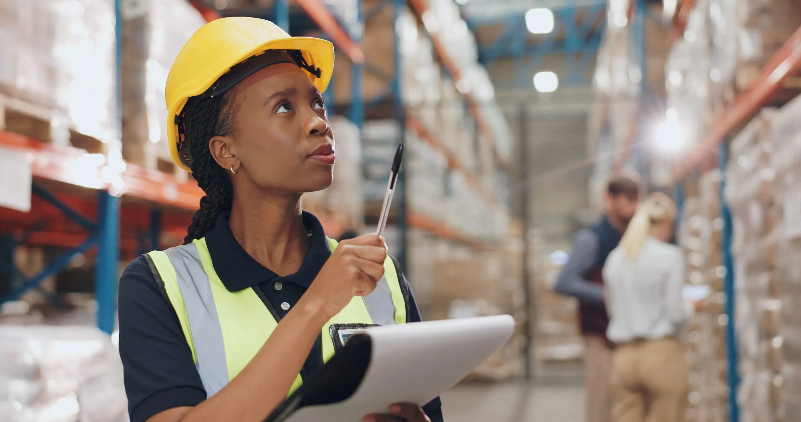 warehouse worker conducting inventory inspection