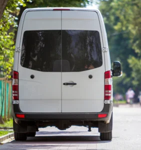 back view of a white sprinter van