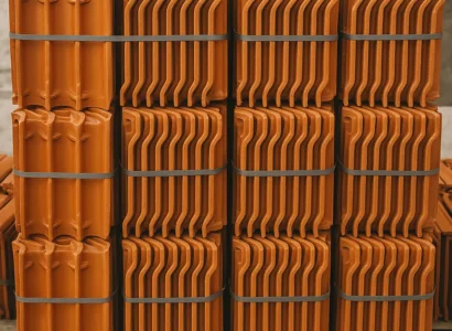 Roofing tiles stacked vertically