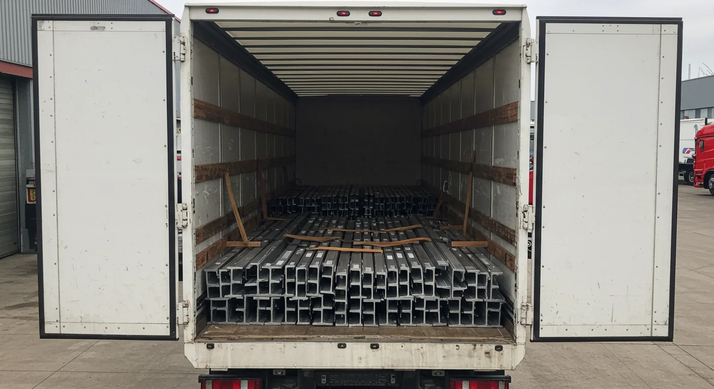 Metal rails in the back of a freight truck