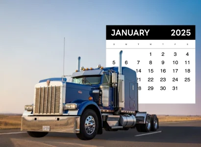 semi trailer in front of a January calendar