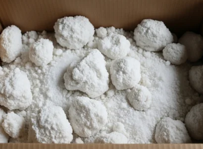 Clumps of salt in a shipping box