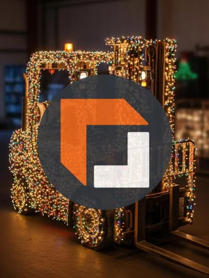 forklift covered in christmas lights