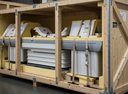 AI image of a shock proof crate holding medical machinery