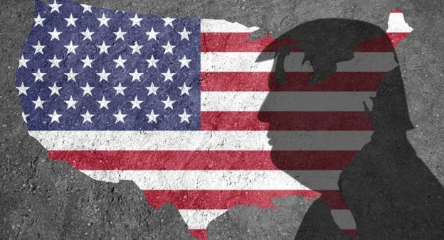 united states with silhouette of Donald Trump