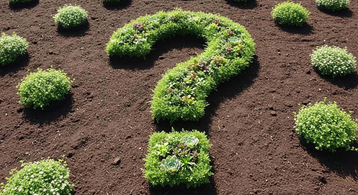 AI image of plants planted in the shape of a question mark