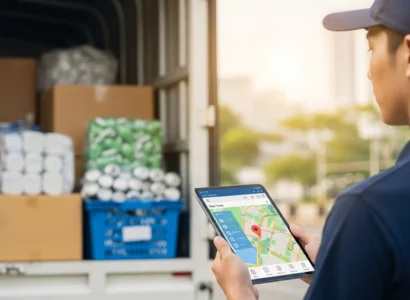 A delivery man tracking a recyclable materials shipment
