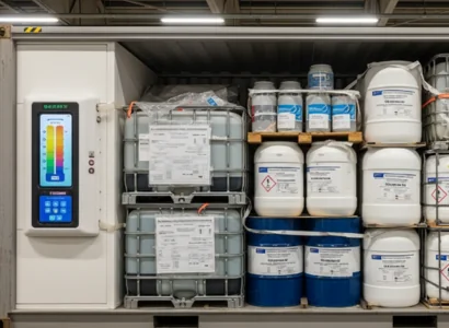 AI image of chemical intermediates packaged in temperature controlled container