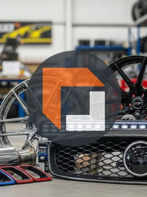 Automotive components background with FreightCenter logo