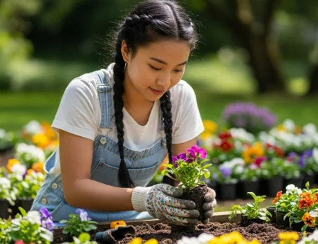 woman planting flowers