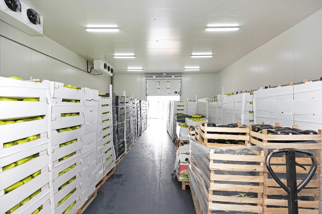 refrigerated trailer with produce on pallets