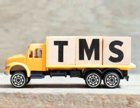 Toy truck hold alphabet letter block in word TMS