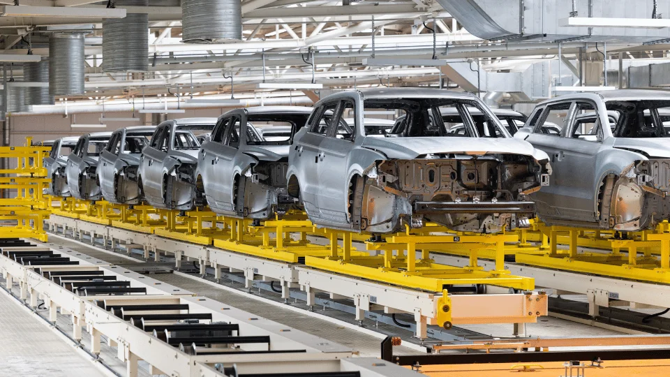 Auto body parts in an automotive production facility.
