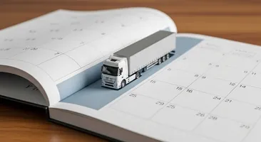 small semi truck on a opened calendar planner book