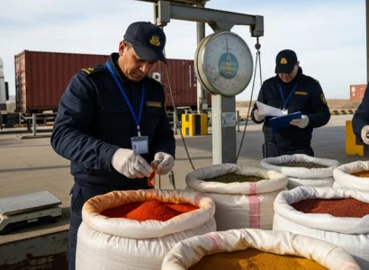 AI image of spices being tested at a border checkpoint.